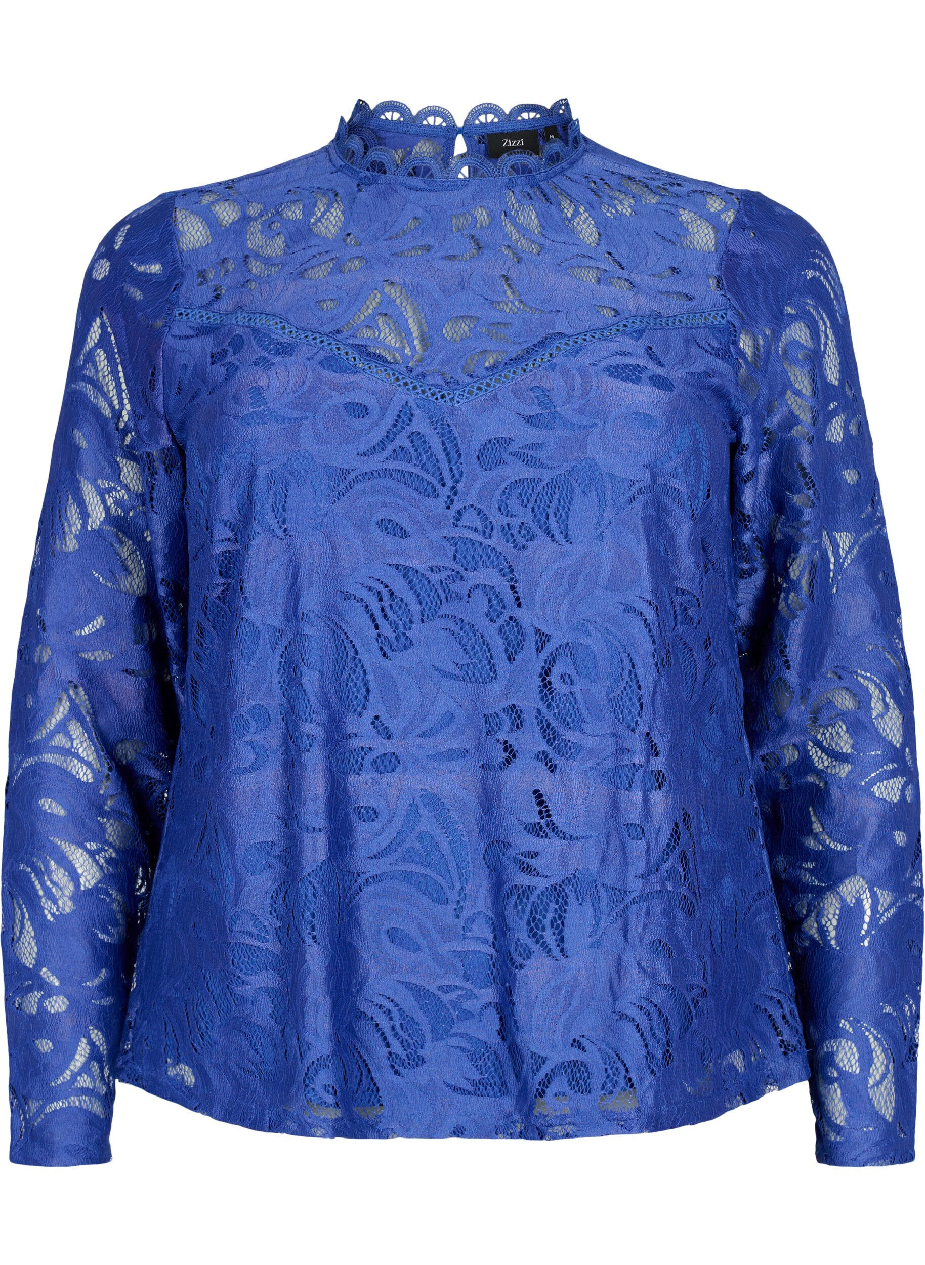 Zizzi L&aring;ng&auml;rmad spetsblus, Deep Ultramarine, Packshot image number 0