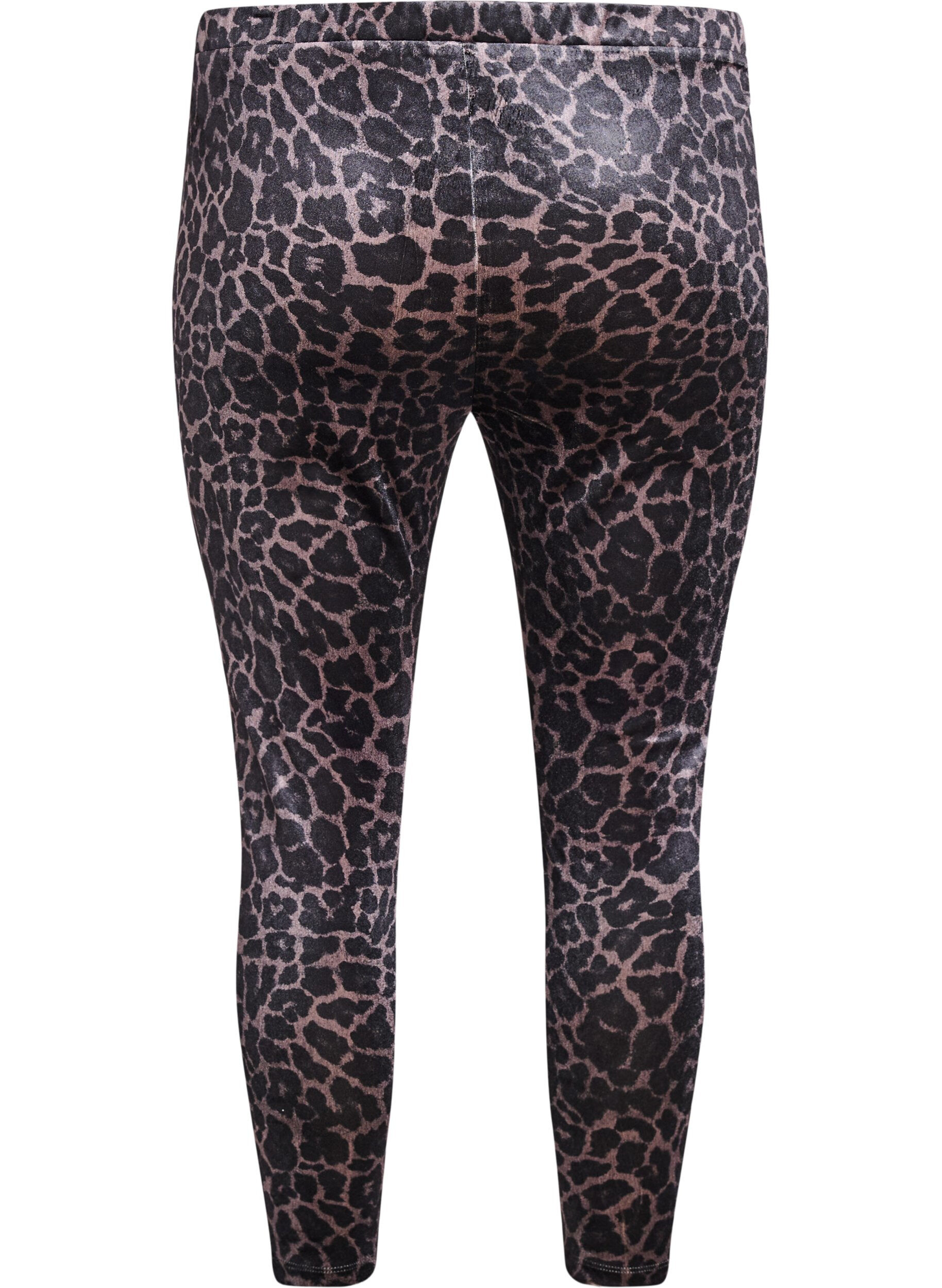 Zizzi Leggings i velour med leopardm&ouml;nster, Brun, Packshot image number 1