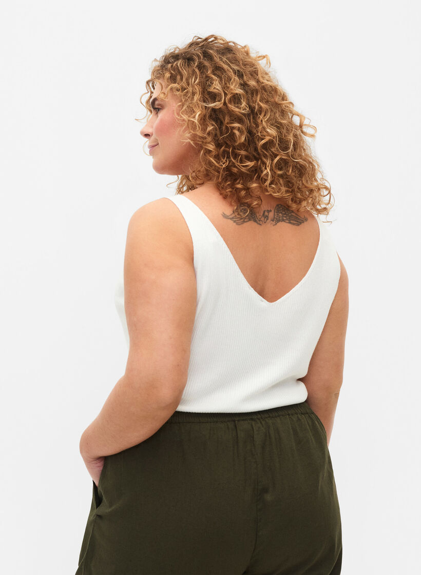 Stickad topp med v-ringning, Cloud Dancer, Model image number 1