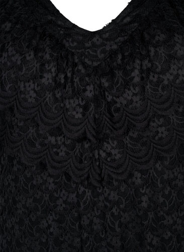 Kortärmad spetsklänning med breda volanger, Black, Packshot image number 2
