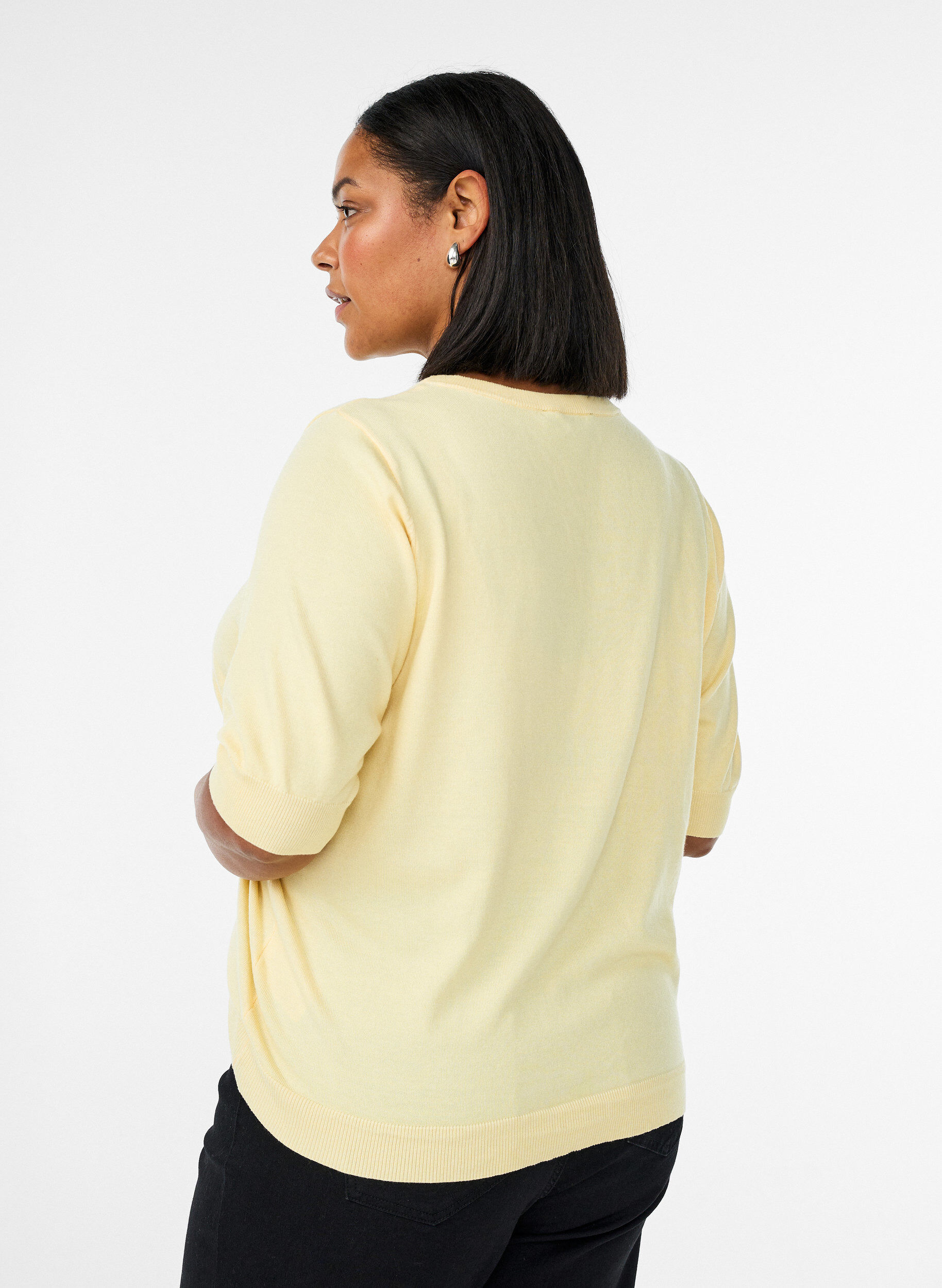 ZizziFinstickad blus med korta &auml;rmar, Gul, Model image number 2