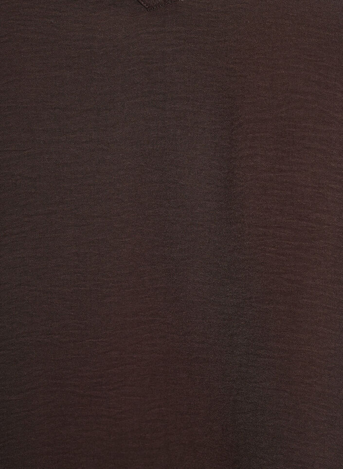 Blus med smockade manschetter och v-ringning, Brun, Packshot image number 2