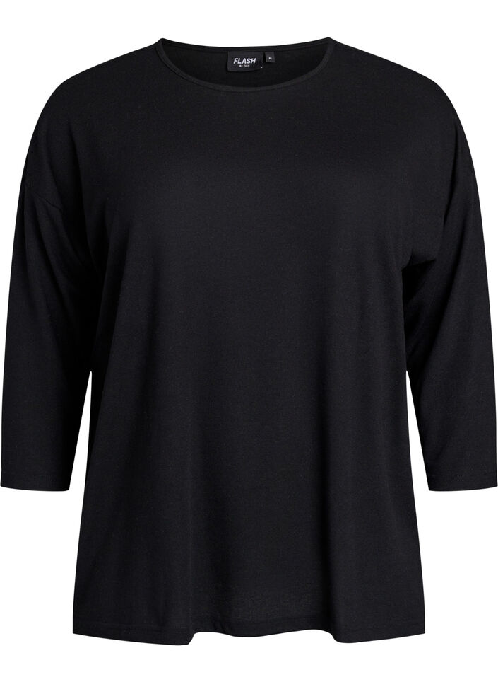 Jerseyblus med 3/4-&auml;rm, Svart, Packshot image number 0