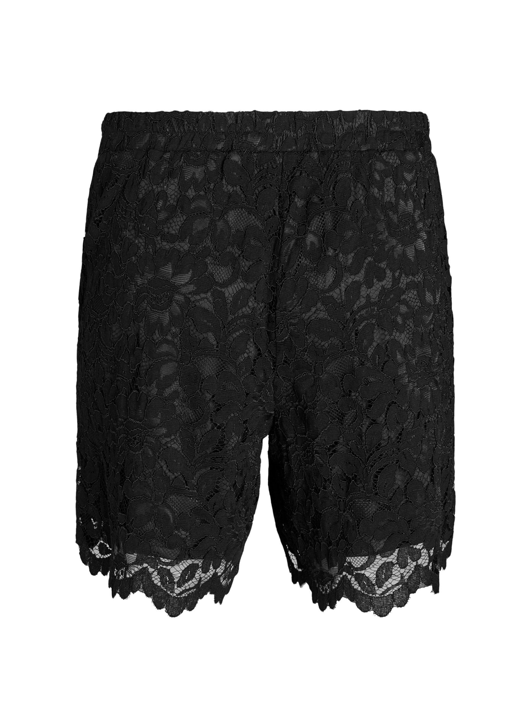 ZizziSpetsshorts med h&ouml;g midja och fickor, Svart, Packshot image number 1