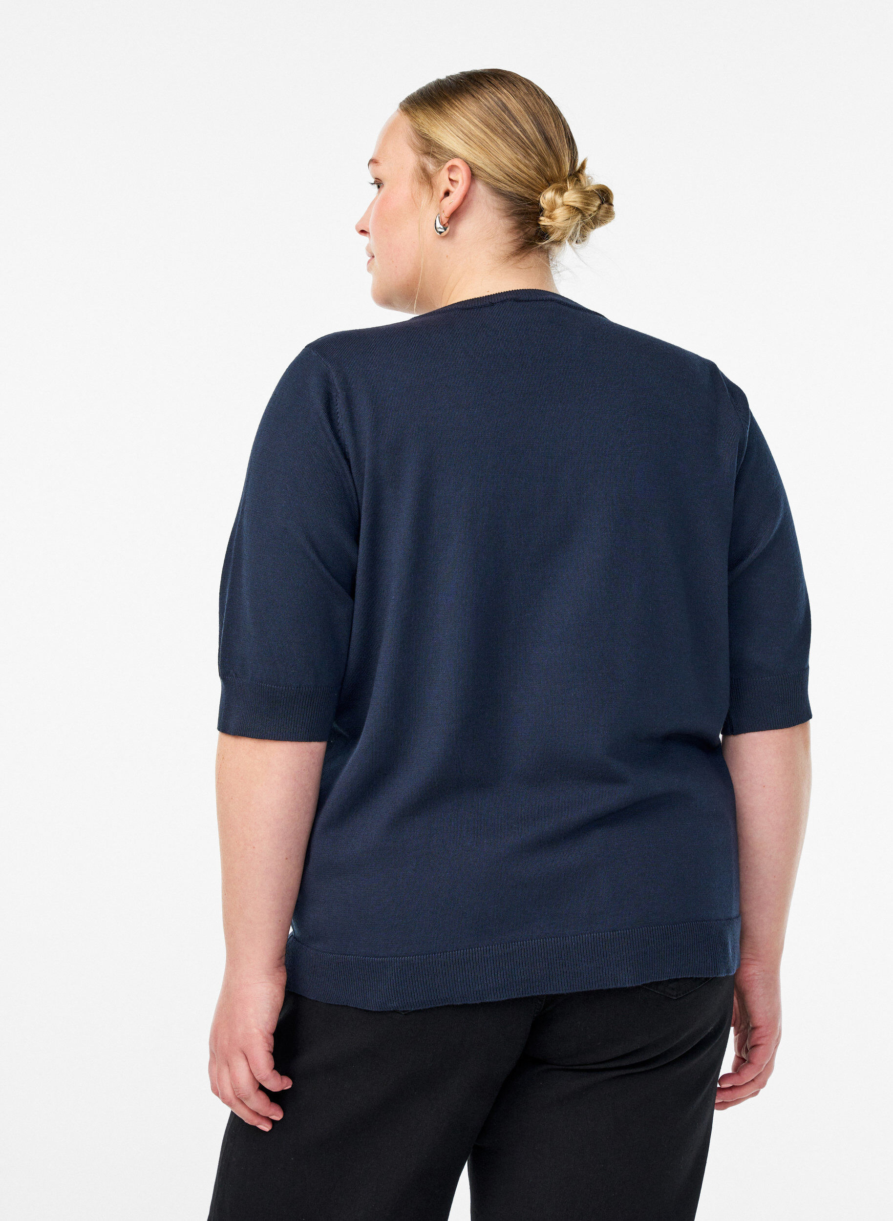 ZizziFinstickad blus med korta &auml;rmar, Bl&aring;, Model image number 2