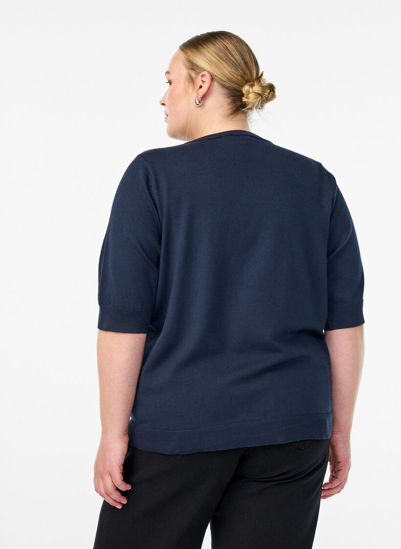 Finstickad blus med korta &auml;rmar, Bl&aring;, Model image number 2