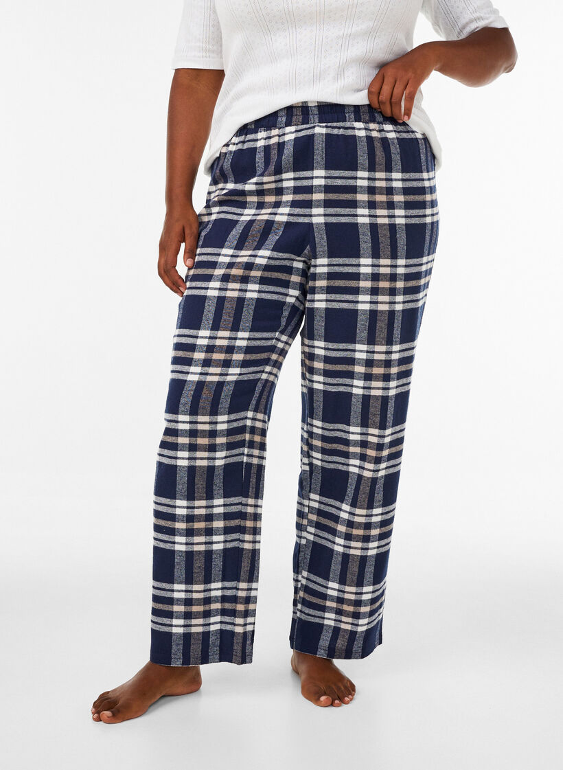 Rutiga pyjamasbyxor i bomull, Bl&aring;, Model image number 0