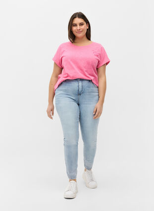 Melerad t-shirt i bomull, Fandango Pink Mel, Model image number 2