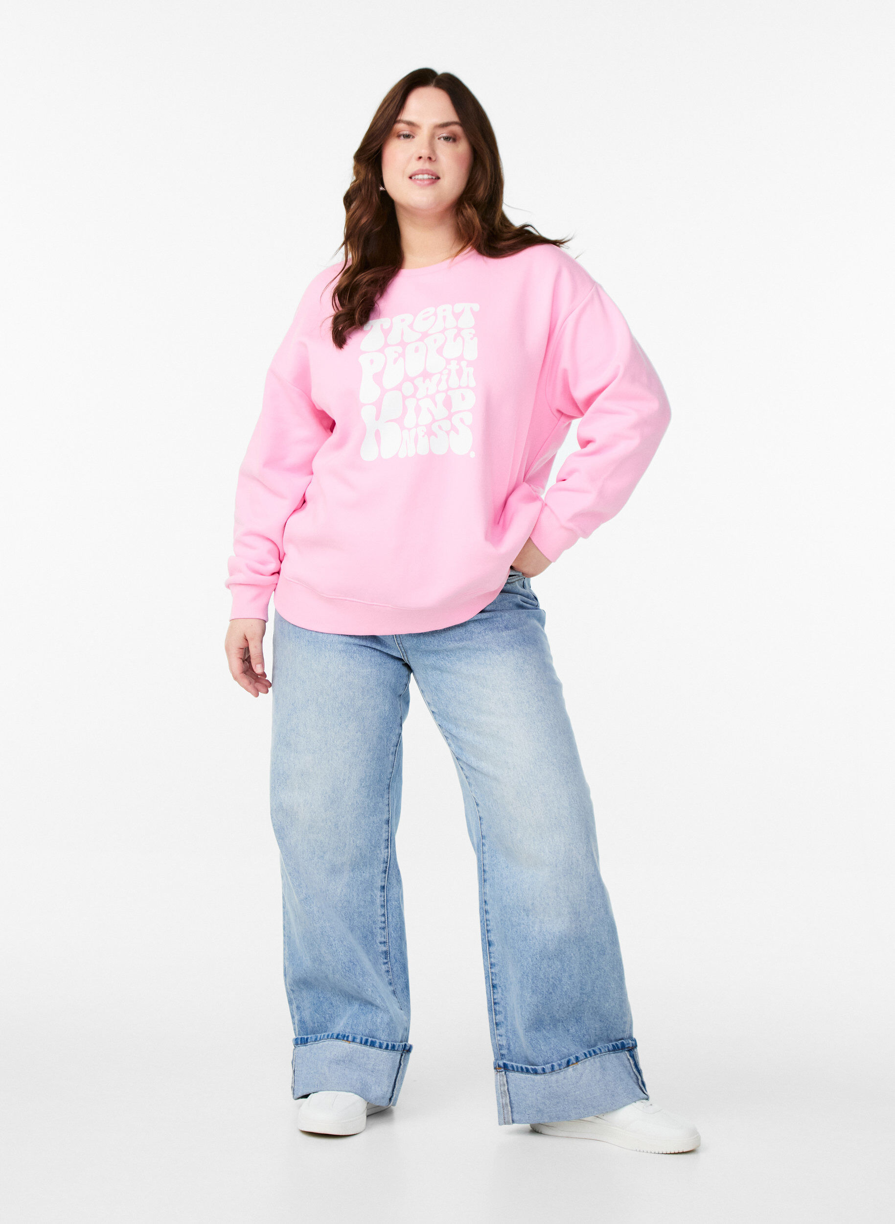 Zizzi Sweatshirt med texttryck, Bubblegum, Model image number 2