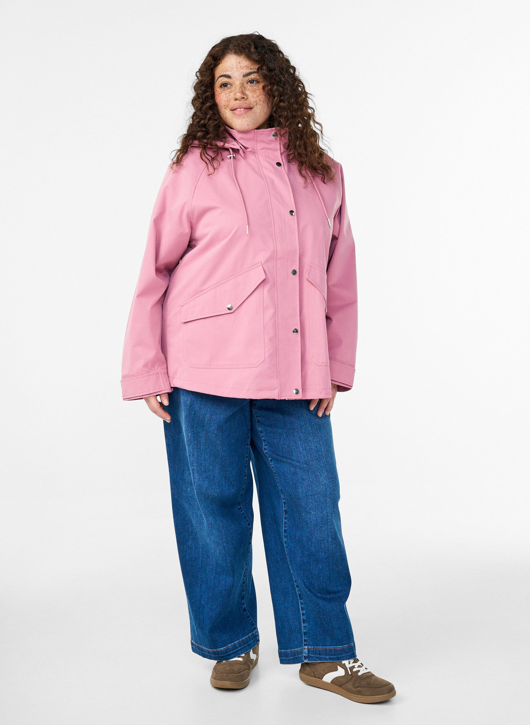 ZizziKort v&aring;rjacka med avtagbar huva, Rosa, Model image number 1
