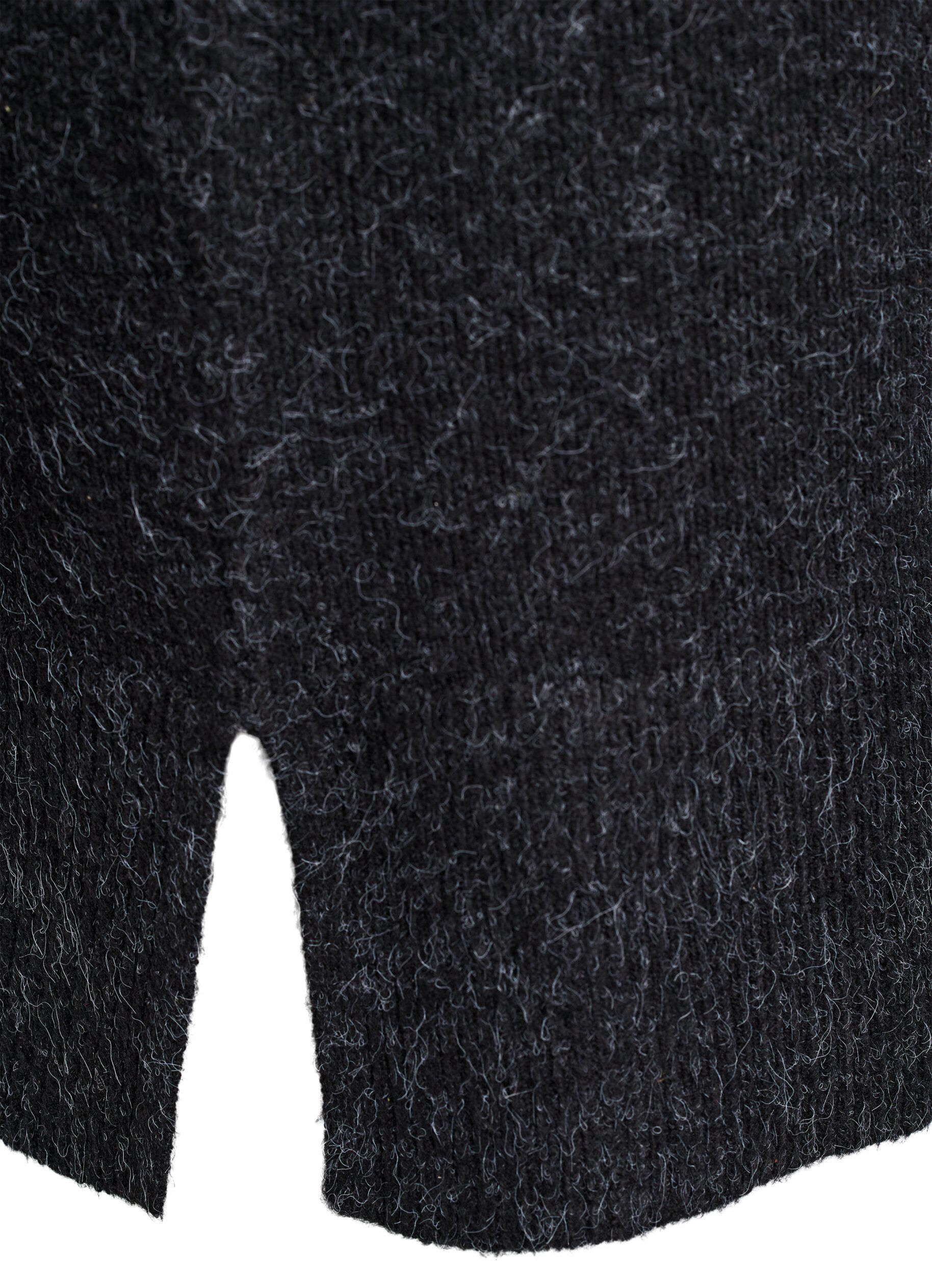 Zizzi Stickad kort kl&auml;nning med v&aring;gig kant och slitsar, Gr&aring;, Packshot image number 3