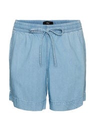 Shorts i denimlook med res&aring;r i midjan och dragsko, Bl&aring;