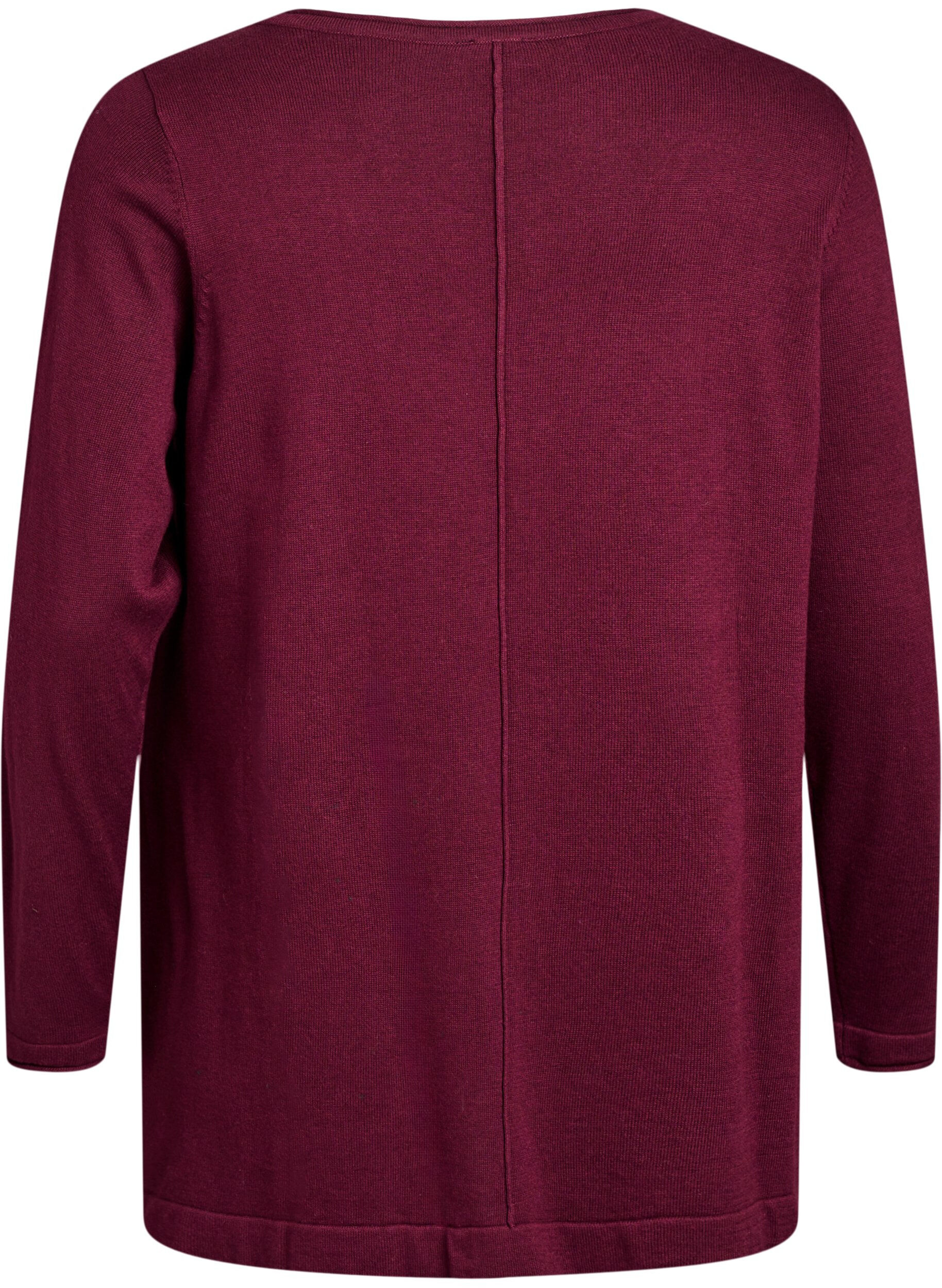 ZizziStickad blus i bomull-viskosblandning, M&ouml;rk Bordeaux, Packshot image number 1
