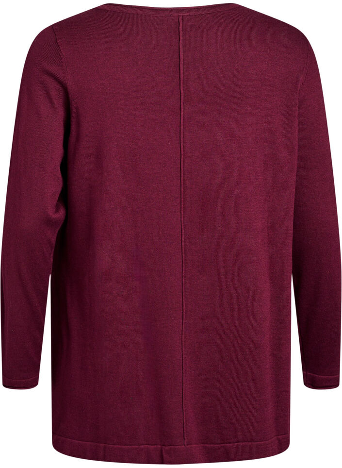 Stickad blus i bomull-viskosblandning, M&ouml;rk Bordeaux, Packshot image number 1