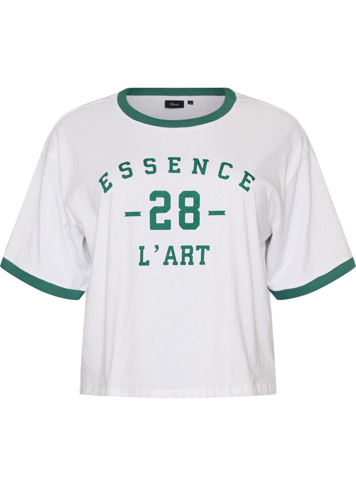 T-shirt i bomull med texttryck och boxig passform, Vit, Packshot image number 0