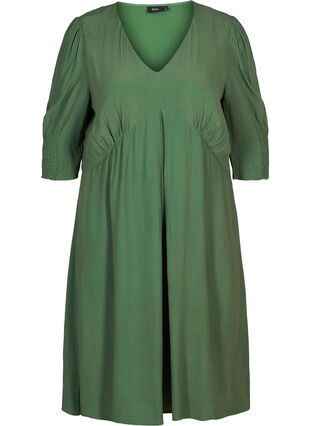 Viskos klänning med 3/4 ärmar, Dark Ivy, Packshot image number 0
