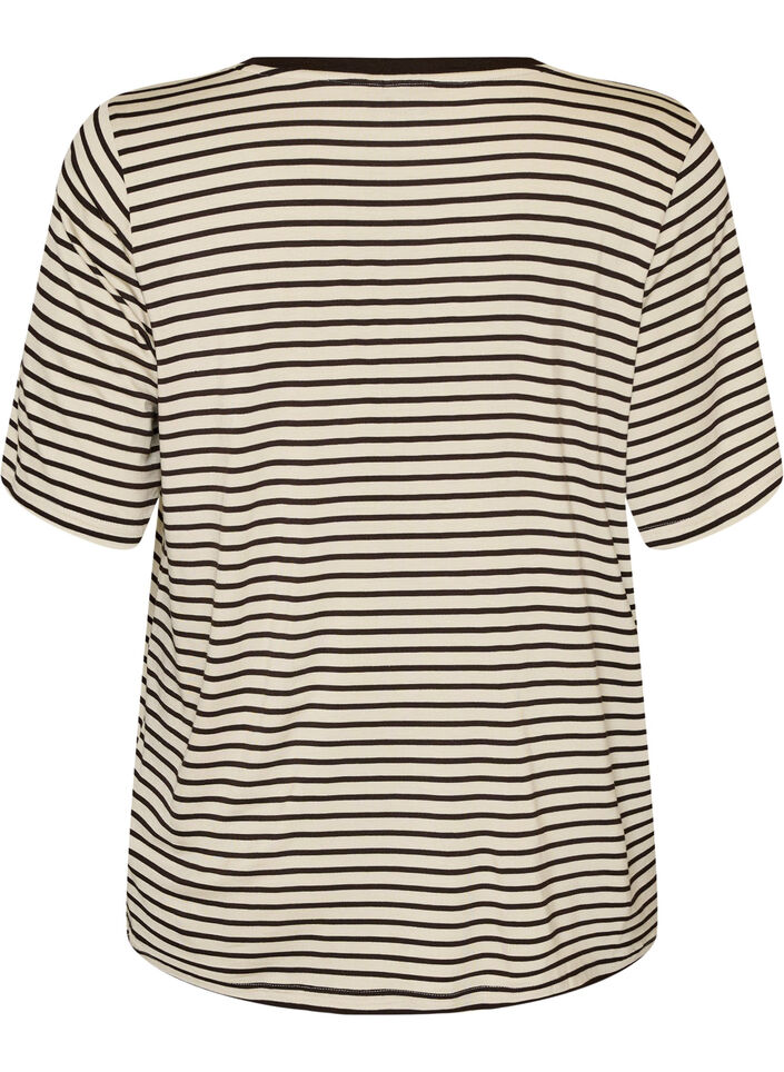 T-shirt i TENCEL&trade; Lyocell med r&auml;nder, Brun, Packshot image number 1