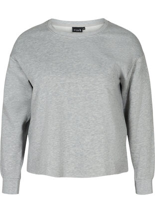 Croppad sweatshirt med rund hals, Light Grey Melange, Packshot image number 0