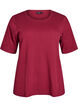 Blus i ribbad jersey med korta &auml;rmar, M&ouml;rk Bordeaux, Packshot image number 0