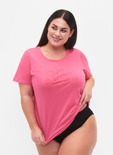 T-shirt i bomull med tryck och korta ärmar, Hot Pink Create, Model image number 0