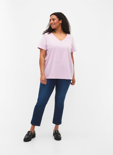 Kortärmad t-shirt med v-hals, Lavender Frost, Model image number 2