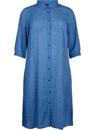 Prickig skjortklänning med 3/4 ärmar och slits, Riverside Dot, Packshot image number 0