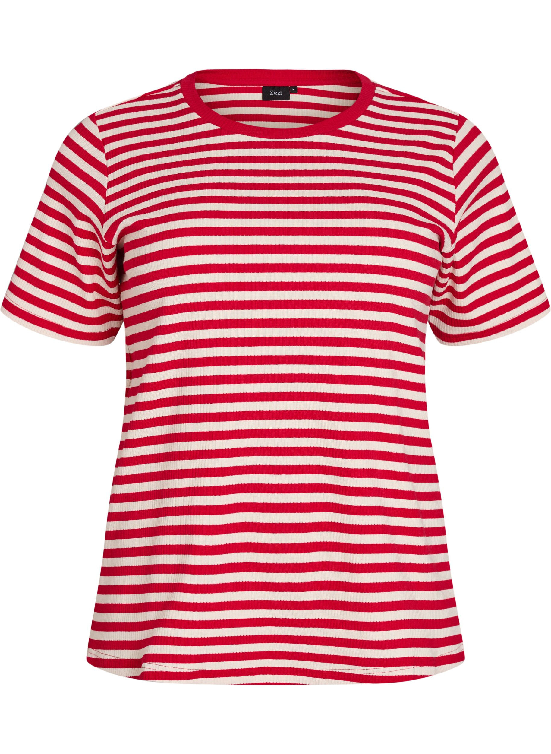 ZizziRandig t-shirt med ribbad struktur, R&ouml;d, Packshot image number 0