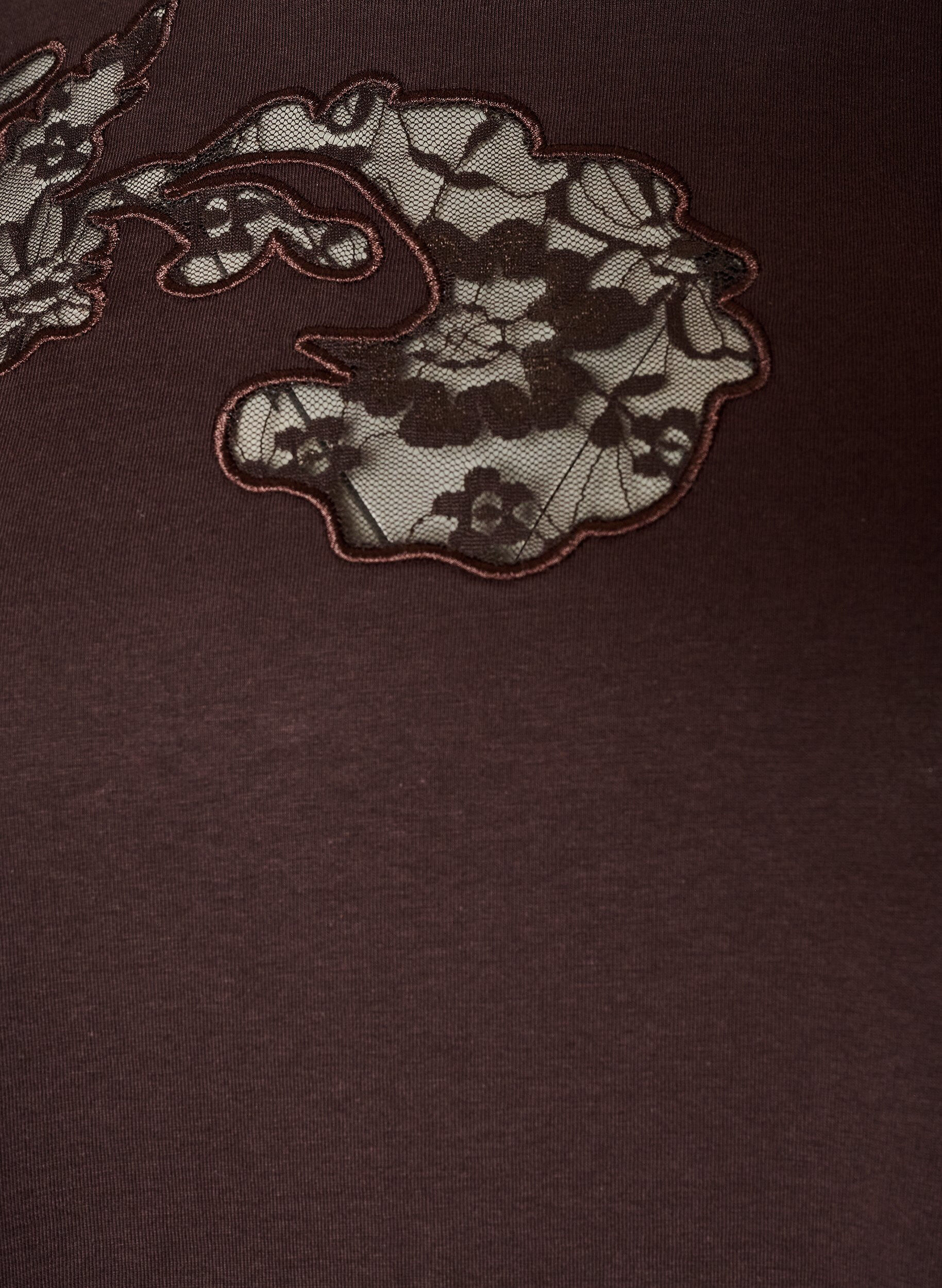ZizziT-shirt i bomull med spetsapplikationer, Brun, Packshot image number 2