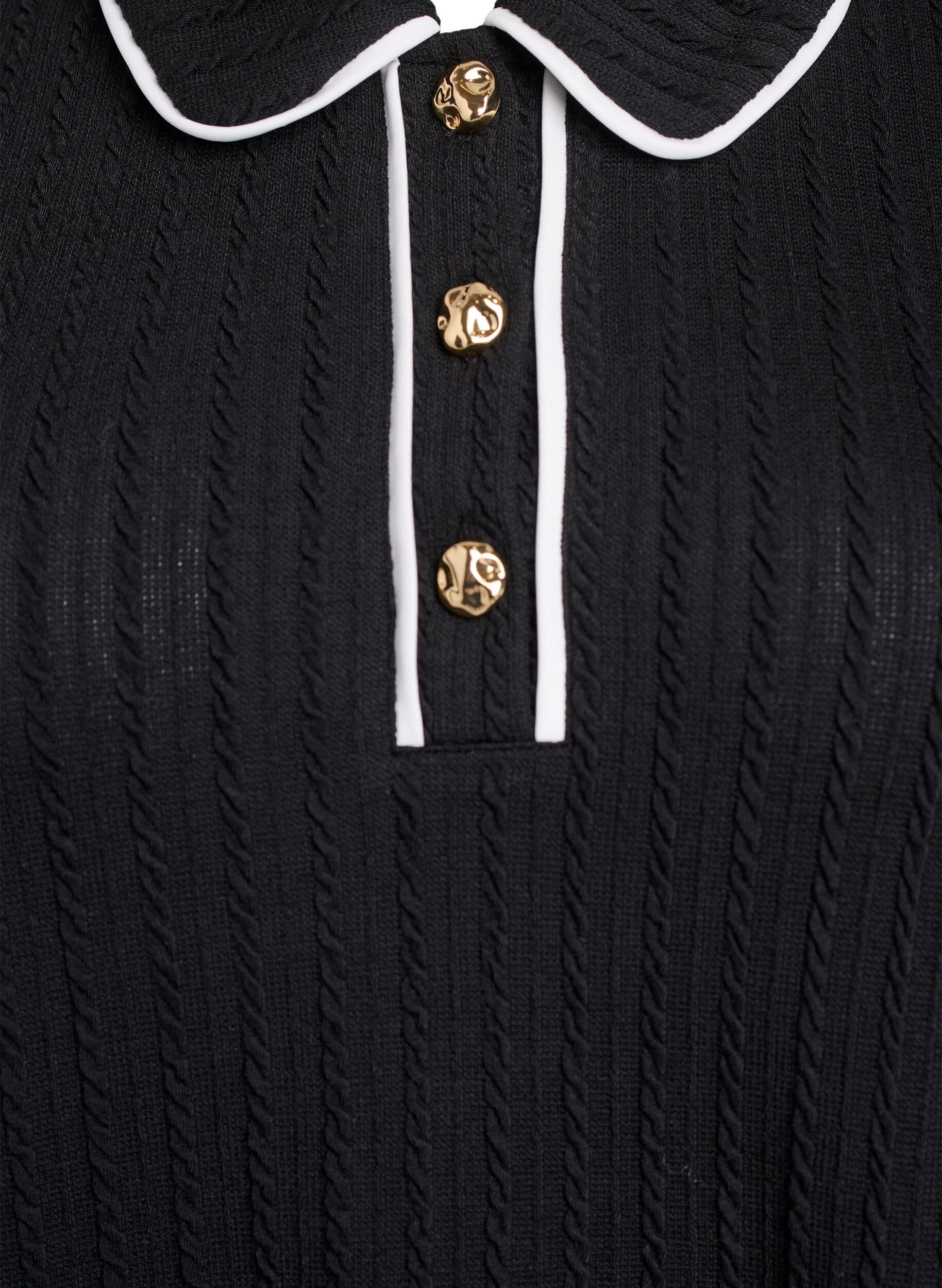 Zizzi Pik&eacute;tr&ouml;ja i texturerad jersey med kontrasterande detaljer, Svart, Packshot image number 2