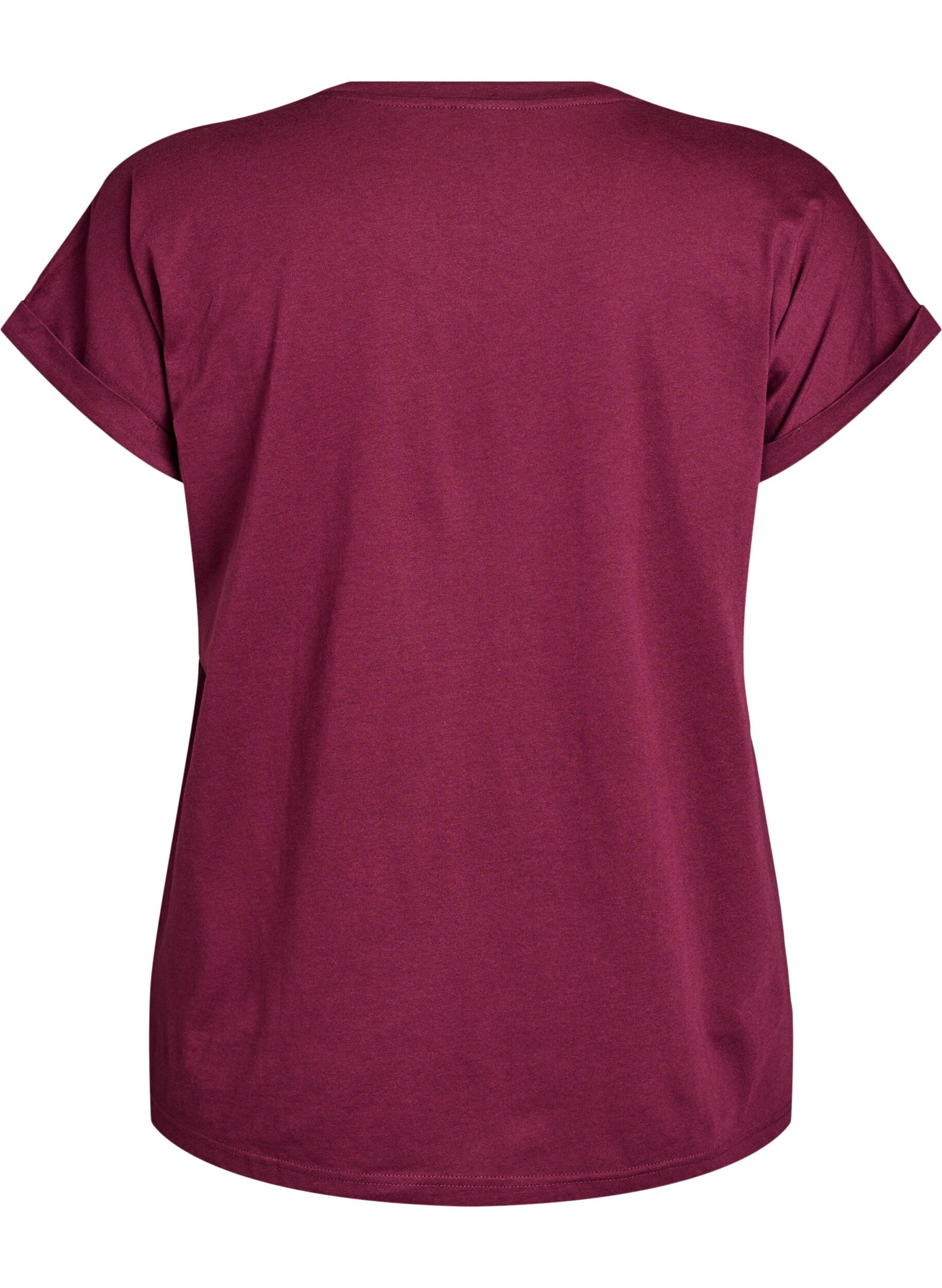 Zizzi Kort&auml;rmad t-shirt i bomullsmix, M&ouml;rk Bordeaux, Packshot image number 1