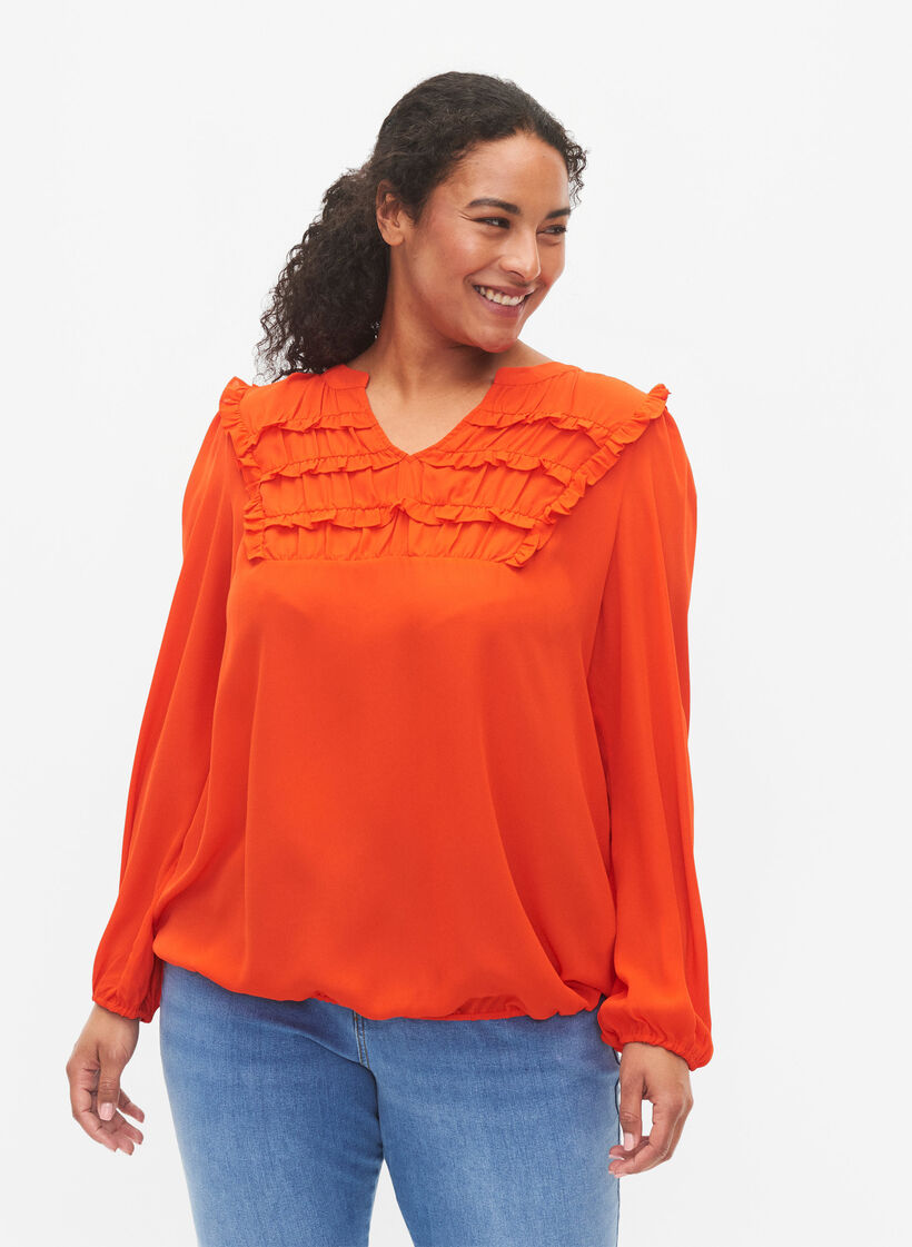 Långärmad blus med fransdetaljer, Orange.com, Model image number 0
