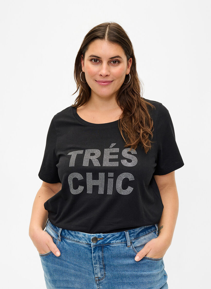 T-shirt med nitar i ekologisk bomull, Black W. TRÉS, Model image number 0