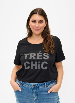 T-shirt med nitar i ekologisk bomull, Black W. TRÉS, Model image number 0
