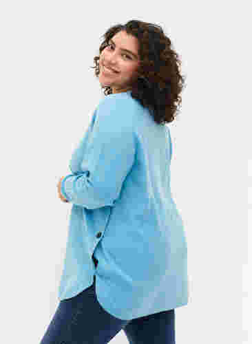 Stickad tröja med knappdetaljer, River Blue WhiteMel., Model image number 1