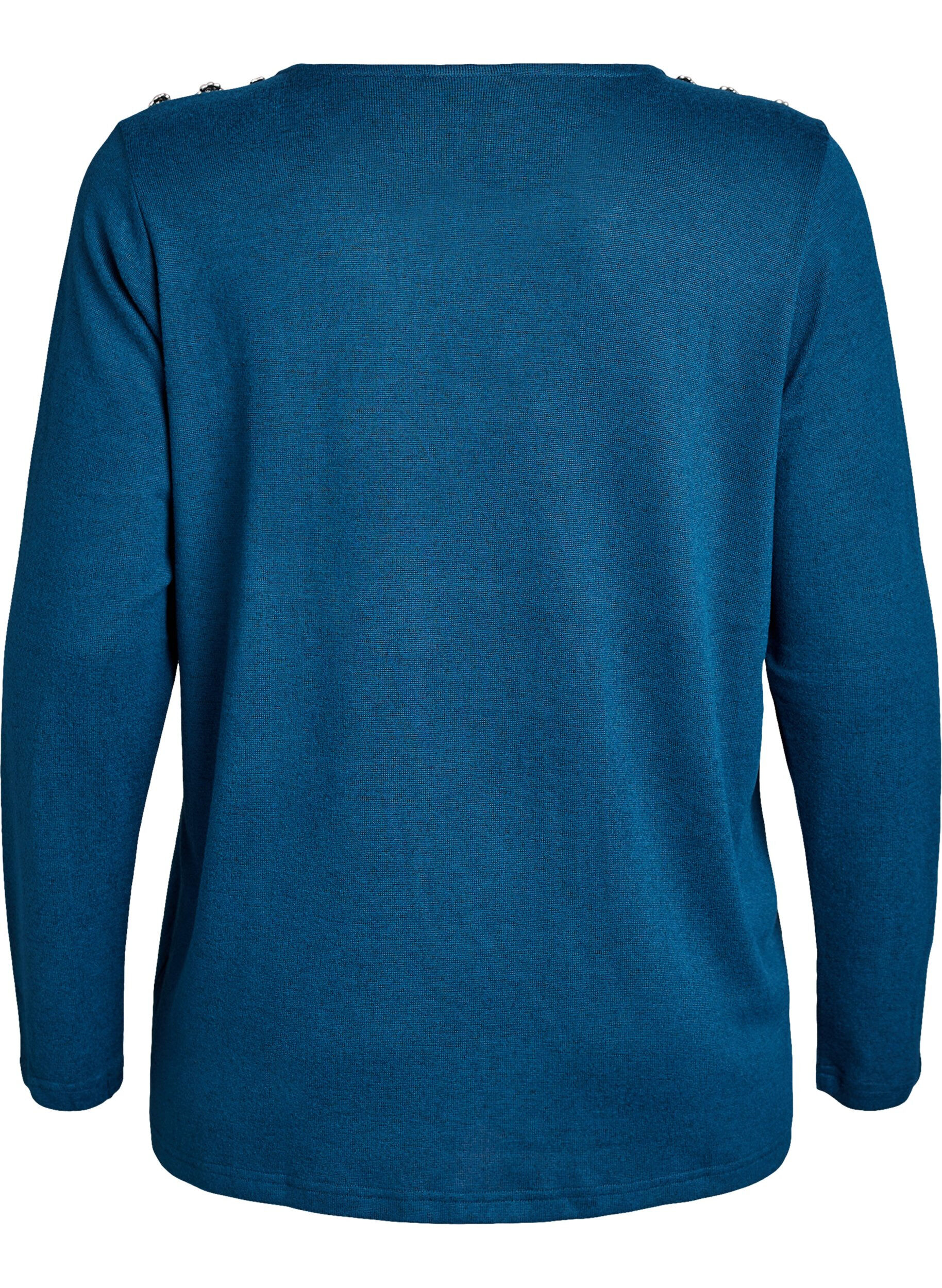 Zizzi Blus med dekorativa knappar, Bl&aring;, Packshot image number 1