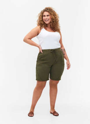Lösa shorts i bomull med fickor, Ivy Green, Model image number 4