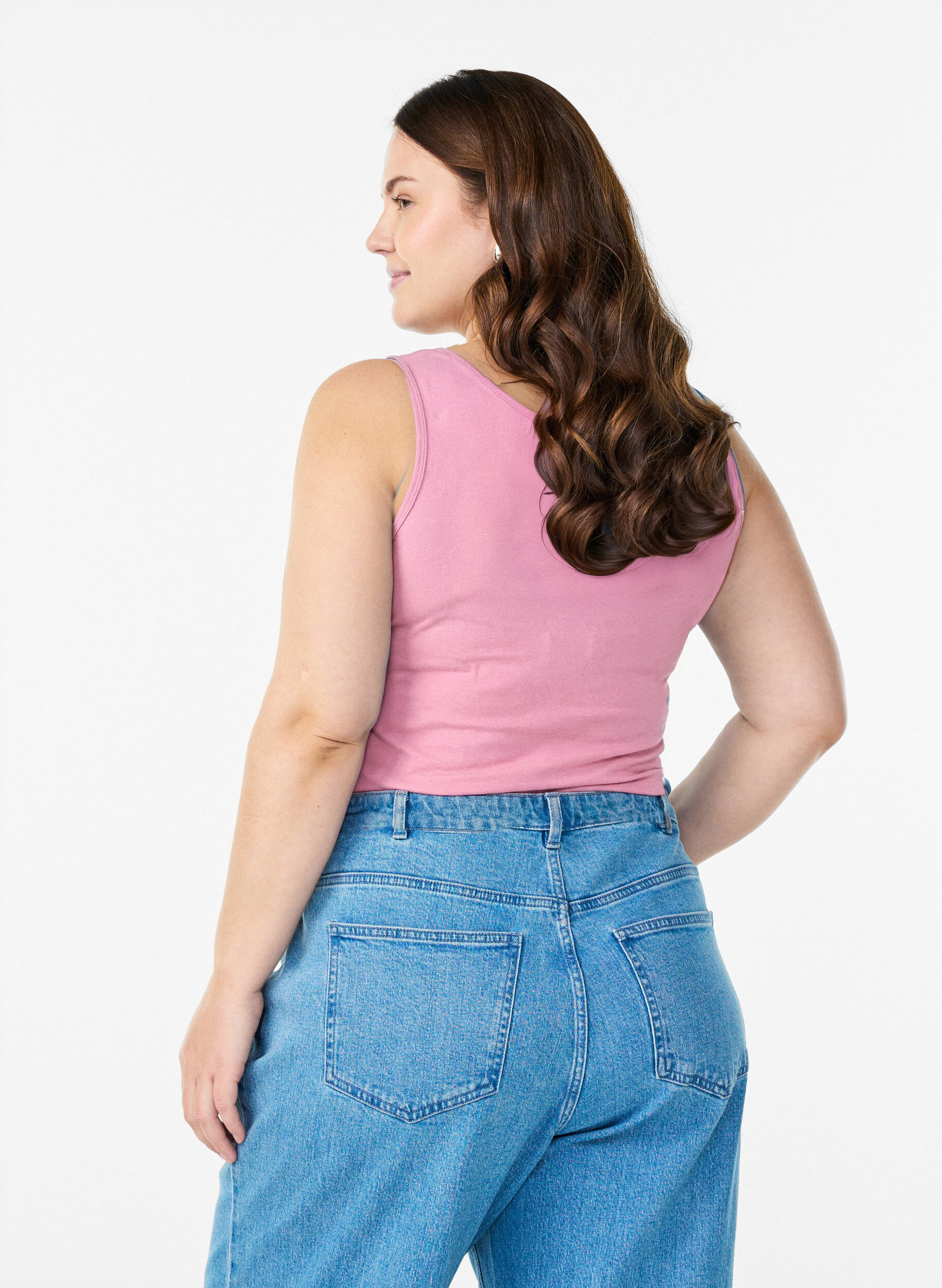 ZizziSolid f&auml;rg bas topp i bomull, Rosa, Model image number 2