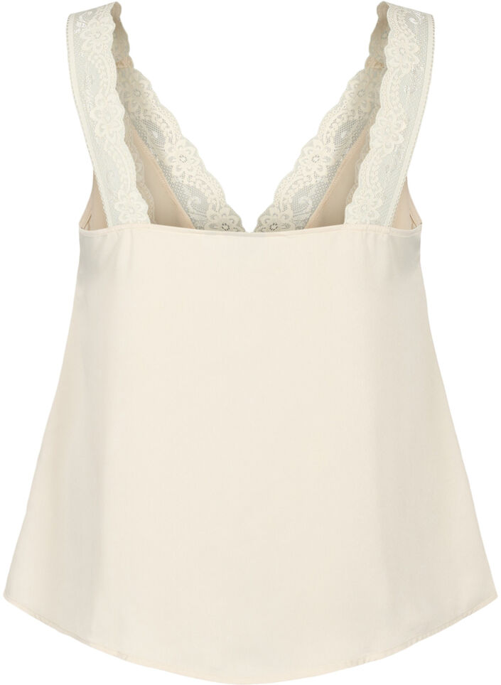 FLASH – Topp med V-ringning och spetskant, Fog, Packshot image number 1