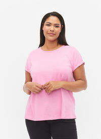 Kortärmad t-shirt i bomullsmix, Rosebloom, Model