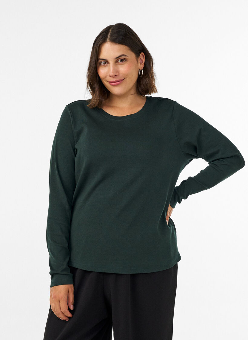 L&aring;ng&auml;rmad bas-T-shirt med rund hals, Gr&ouml;n, Model image number 0