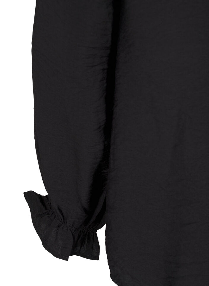 Långärmad blus med v-ringning, Black, Packshot image number 3