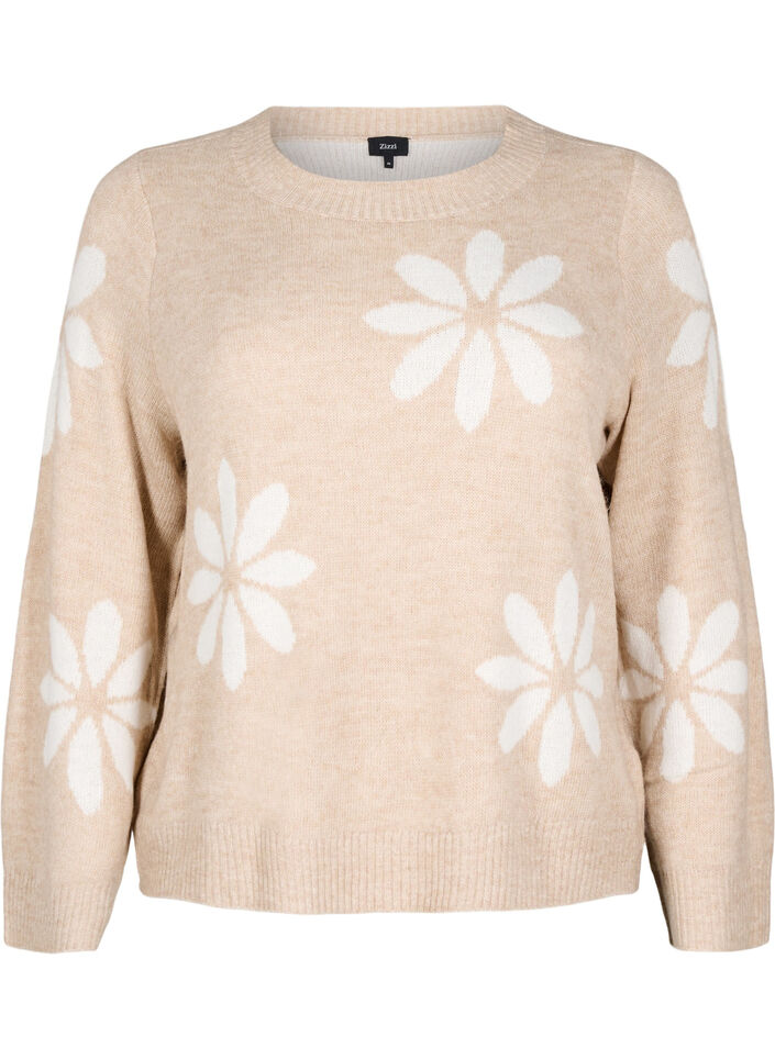 Stickad blus med blommor, Simply Taupe Comb, Packshot image number 0
