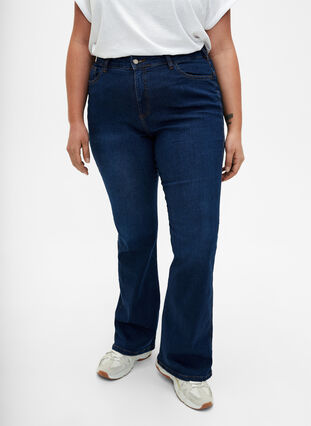 Ellen bootcut jeans med hög midja, Dark Blue, Model image number 2