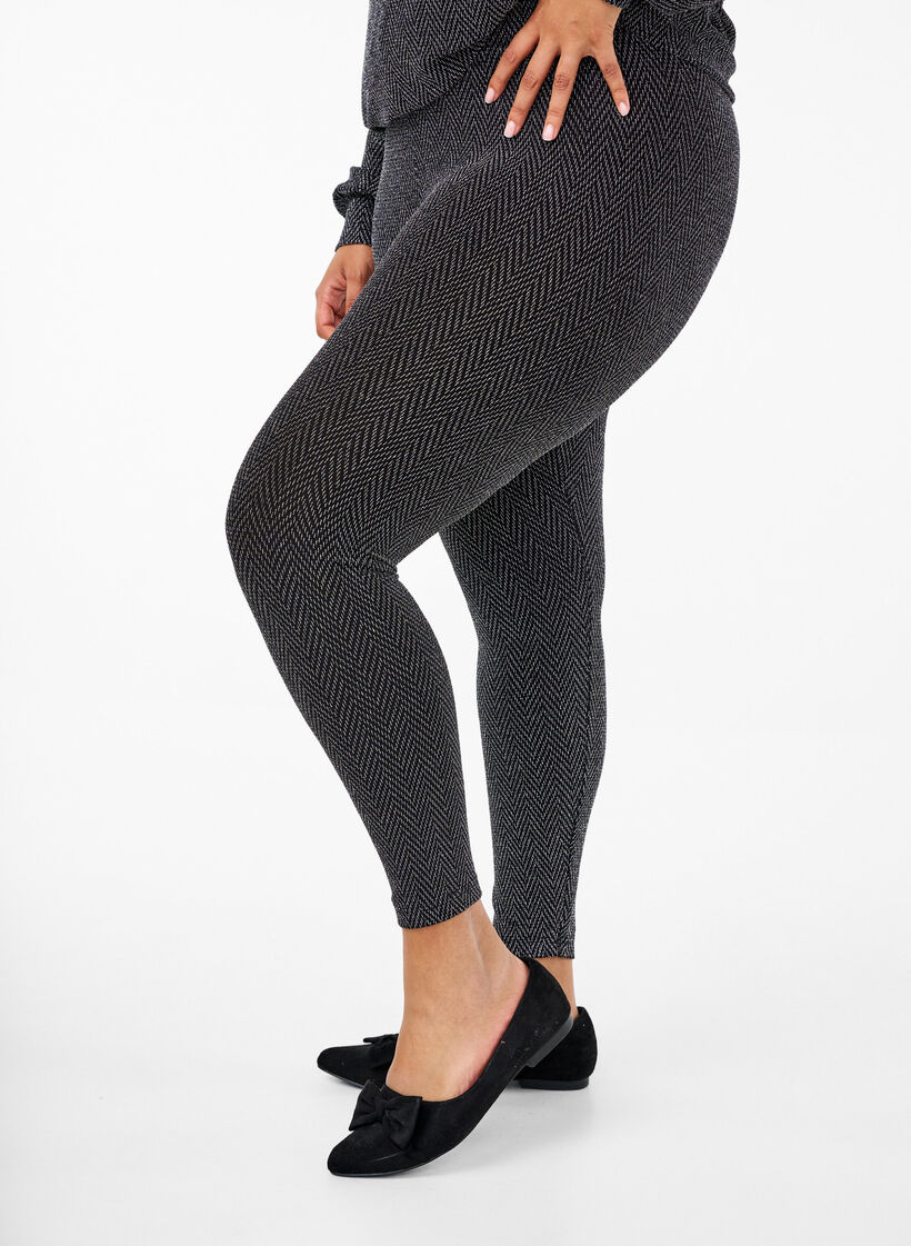 Leggings med glittermönster, Silver ZigZagShimmer, Model image number 2