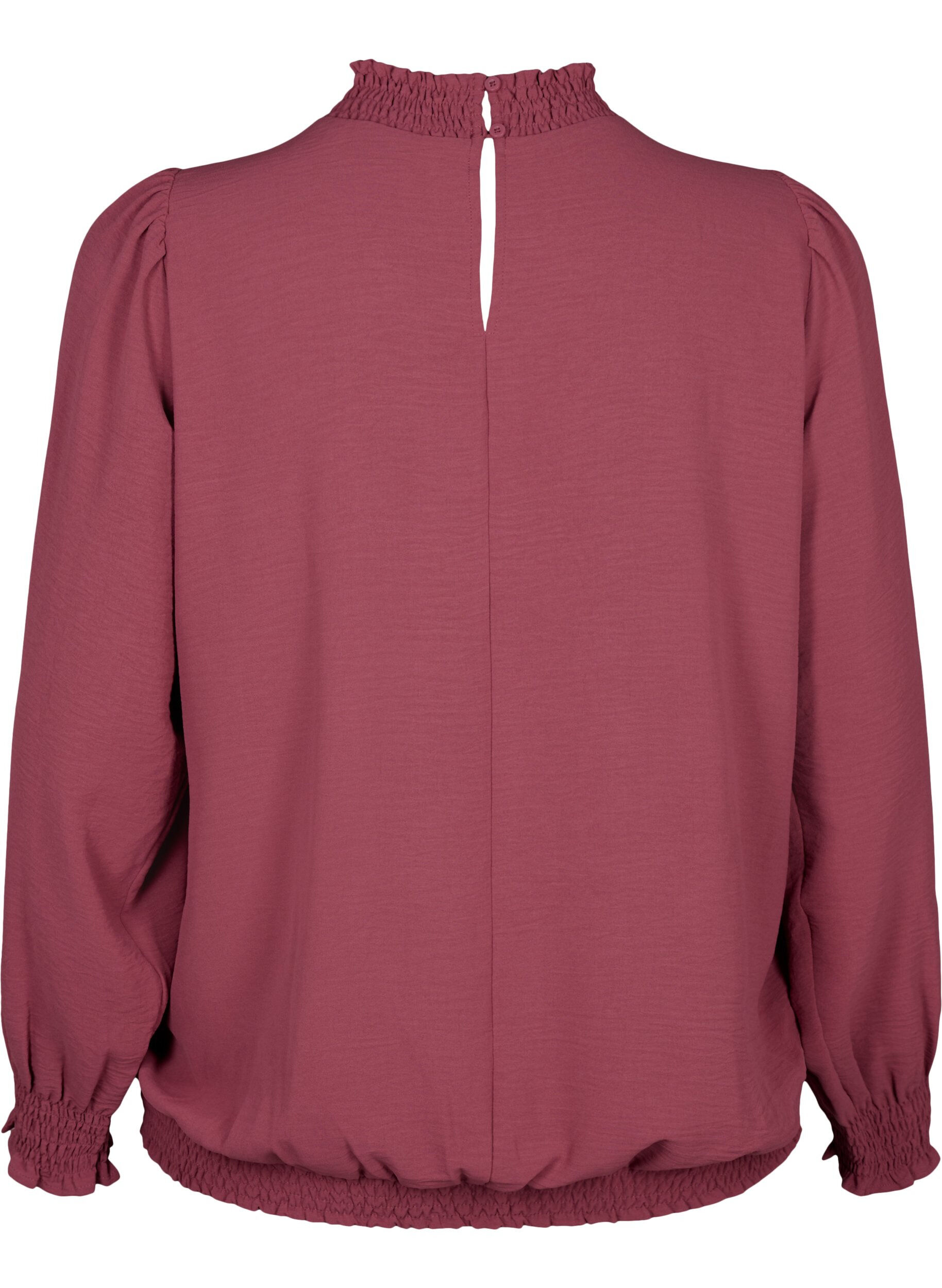 Zizzi Enf&auml;rgad smockblus med l&aring;ng &auml;rm, Dry Rose, Packshot image number 1