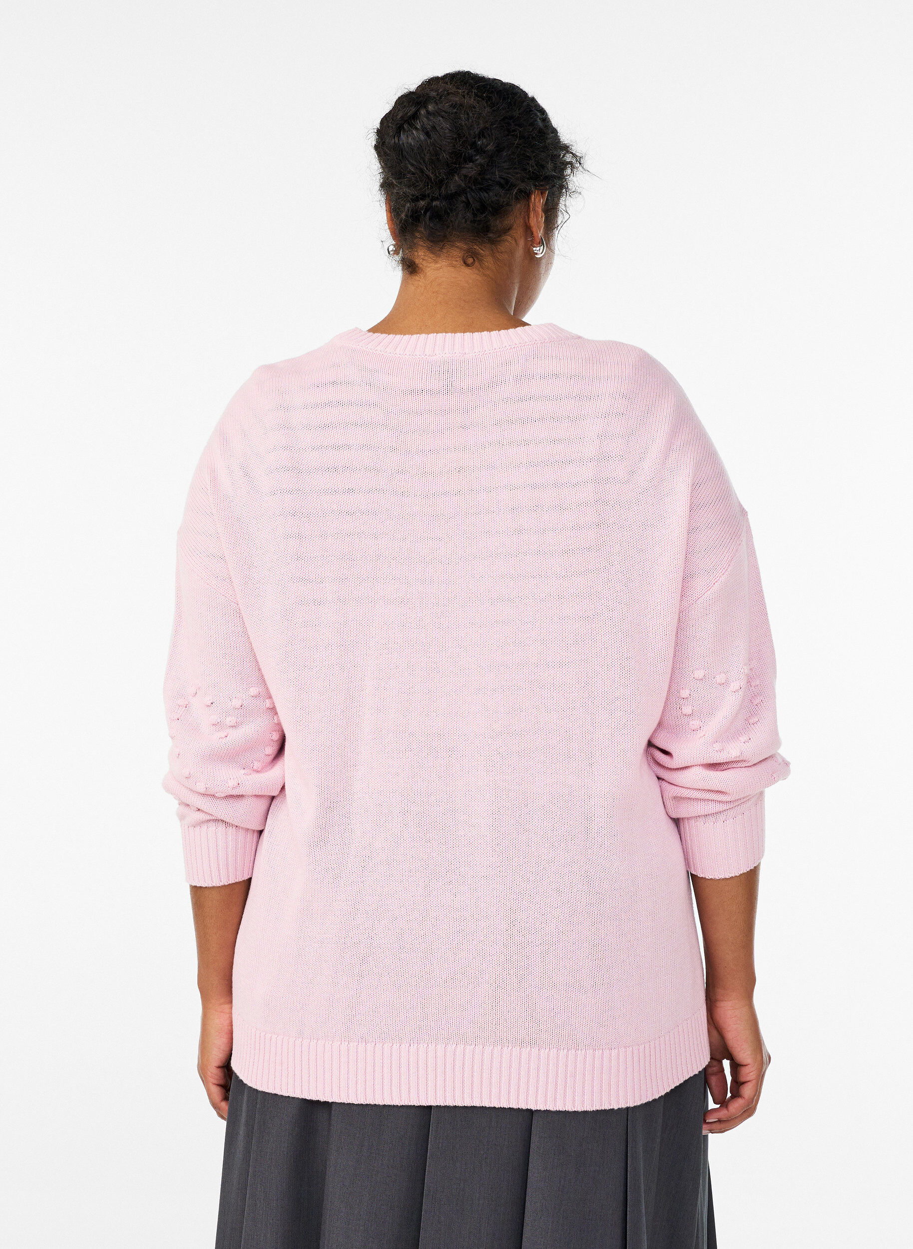 Zizzi L&ouml;sstickad blus med hj&auml;rtm&ouml;nster, Rosa, Model image number 2