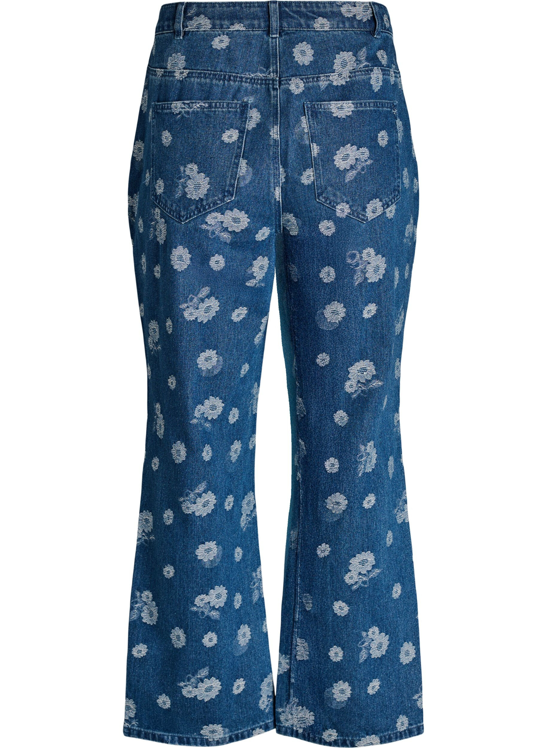 Zizzi Gemma blommiga jeans med h&ouml;g midja, Bl&aring;, Packshot image number 1