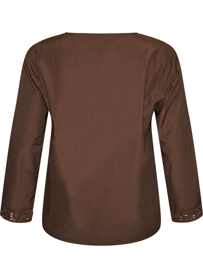 Skjortblus med broderie anglaise, Brun, Packshot image number 1