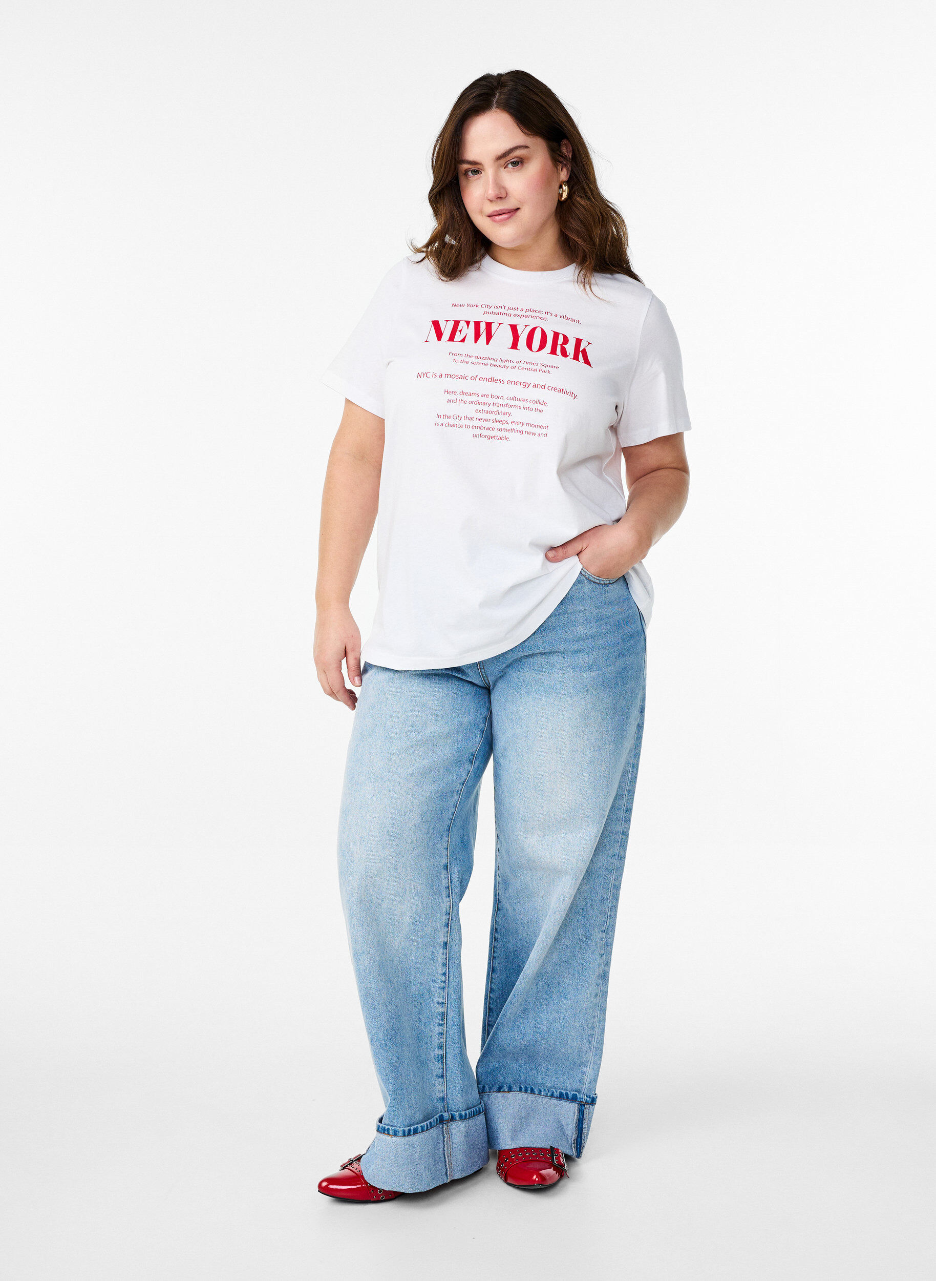 ZizziT-shirt i bomull med texttryck och rund halsringning, Vit, Model image number 1