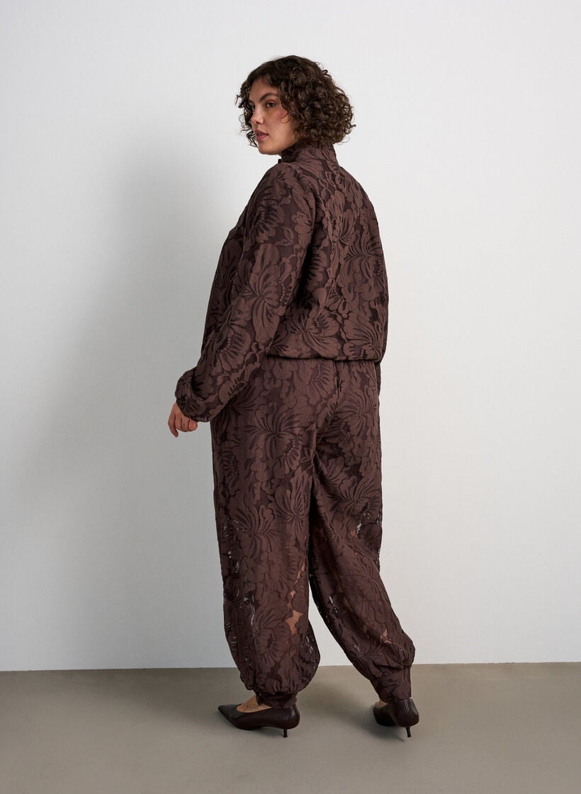 Bomberjacka i blommig jacquard, Brun, Model image number 2